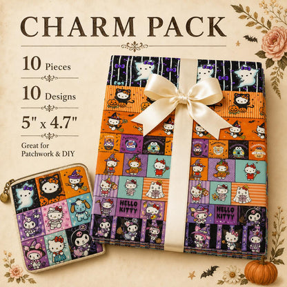 10Pc/Set Sanrio Series Kitty PompomPurin Melody Kuromi Halloween Fat Quarter Fabric, Pre-Cut Square Fabric Assort, Fabric Set, Craft Fabric, Handmade DIY Patchwork Fabric,Home Quilting Sewing Fabric, Packaging Fabric, Scrapbooking Craft Hobbyist