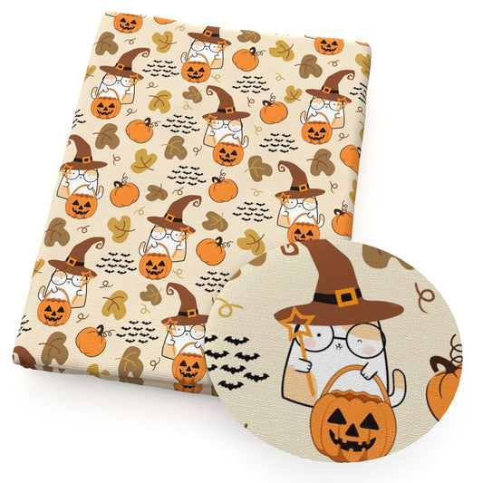 cat caphat leaf leaves tree pumpkin bat star starfish halloween fabric