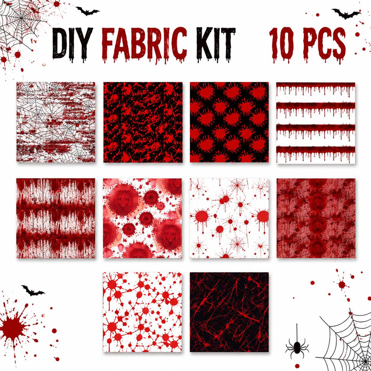 10pcs Charm Pack Set Blood Halloween Pattern Vintage Style Handmade DIY with Rich Color and Texture Elements 100% Polyester Patchwork in 10 Design Styles Suitable for Patchwork DIY Craft Projects DIY Wallet Making Gift Giving Bag Making Mother's Day Gift