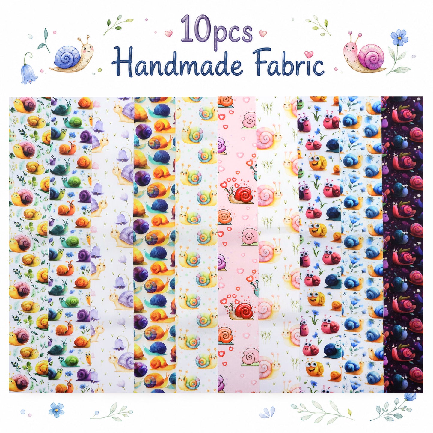 10Pc/Set, Making 10 Images 1pc Each, Each Size: 6.3*50cm Snail Series Sliced Fabric Set Style Combination, Polyester Jelly Roll Fabric Strips, Pre-Cut Quilting Squares, For Quilting DIY, Handicrafts And Sewing, Blankets, Rugs, Interior Decoration