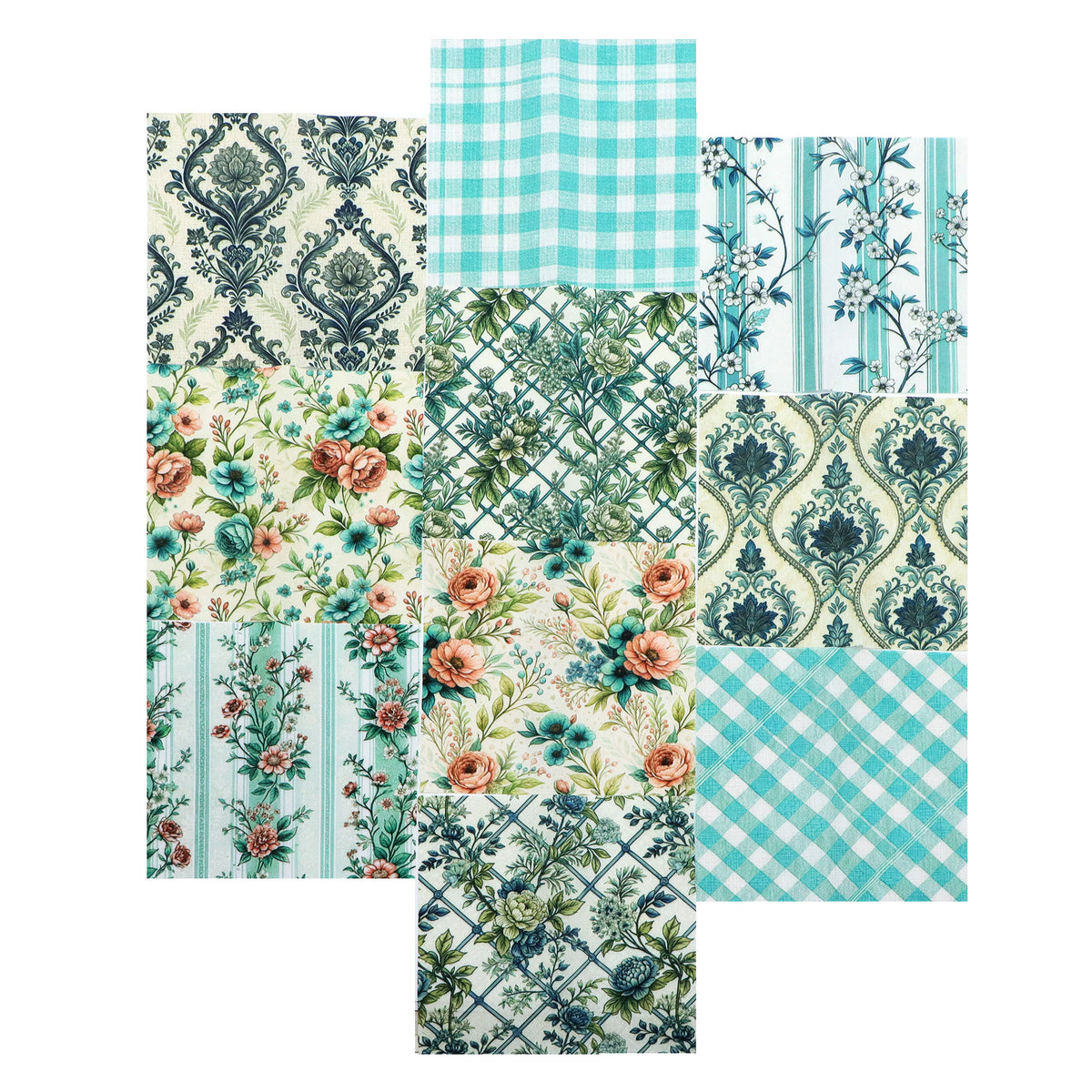 10pcs Charm Pack Set Floral Pattern Vintage Style Handmade DIY with Rich Color and Texture Elements 100% Polyester Patchwork in 10 Design Styles Suitable for Patchwork DIY Craft Projects DIY Wallet Making Gift Giving Bag Making Mother's Day Gift