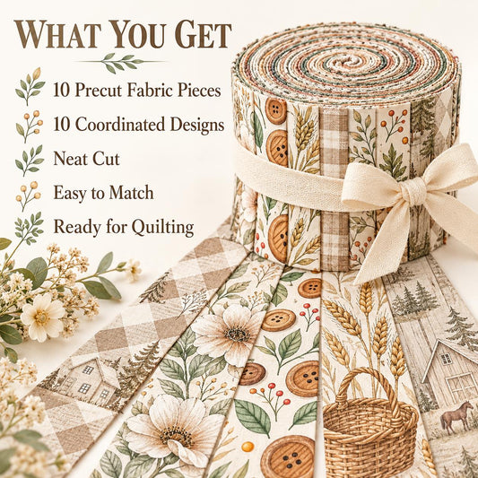 10pcs Vintage Floral Horse House Autumn Pattern Jelly Roll Fabric Strips 2.5X19.7inch Pre-Cut 100% Polyester For Patchwork Quilts, Table Runners, Placemats, Tote Bags, Storage Pouches, Makeup Bags, Coasters, Quilt Blocks & Binding