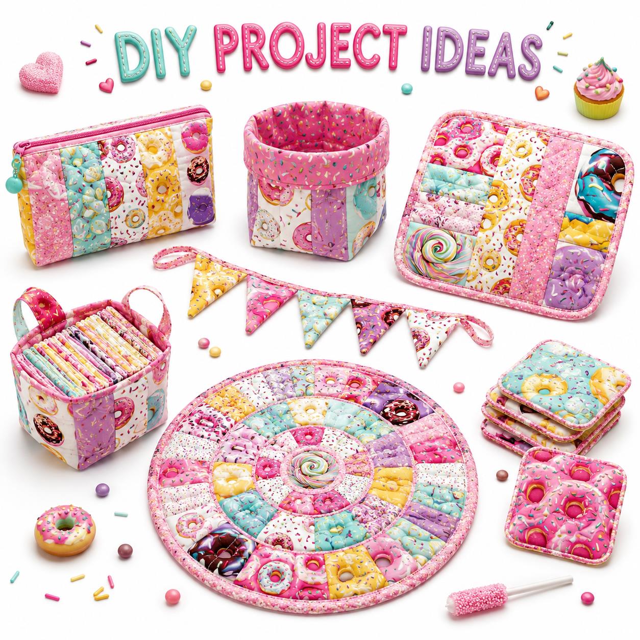 10pcs Donuts Jelly Roll Fabric Strips 2.5X19.7inch Pre-Cut 100% Polyester For Patchwork Quilts, Table Runners, Placemats, Tote Bags, Storage Pouches, Makeup Bags, Coasters, Quilt Blocks & Binding