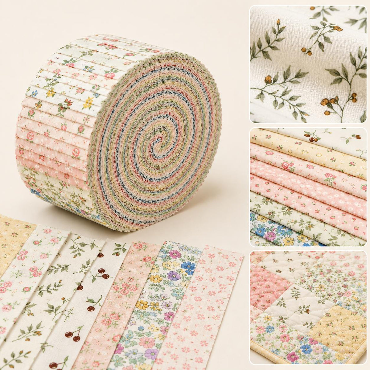 10pcs Vintage Floral Pattern Jelly Roll Fabric Strips 2.5X19.7inch Pre-cut 100% Polyester for Patchwork Quilts, Table Runners, Placemats, Tote Bags, Storage Pouches, Makeup Bags, Coasters, Quilt Blocks & Binding Multi-color