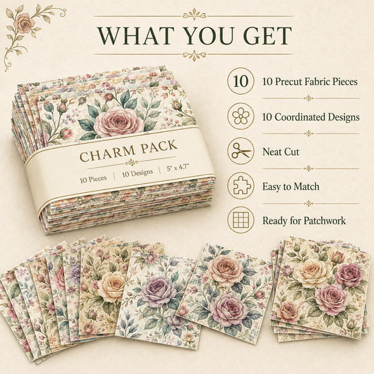 10pcs Charm Pack Set Floral Pattern Vintage Style Handmade DIY with Rich Color and Texture Elements 100% Polyester Patchwork in 10 Design Styles Suitable for Patchwork DIY Craft Projects DIY Wallet Making Gift Giving Bag Making Mother's Day Gift