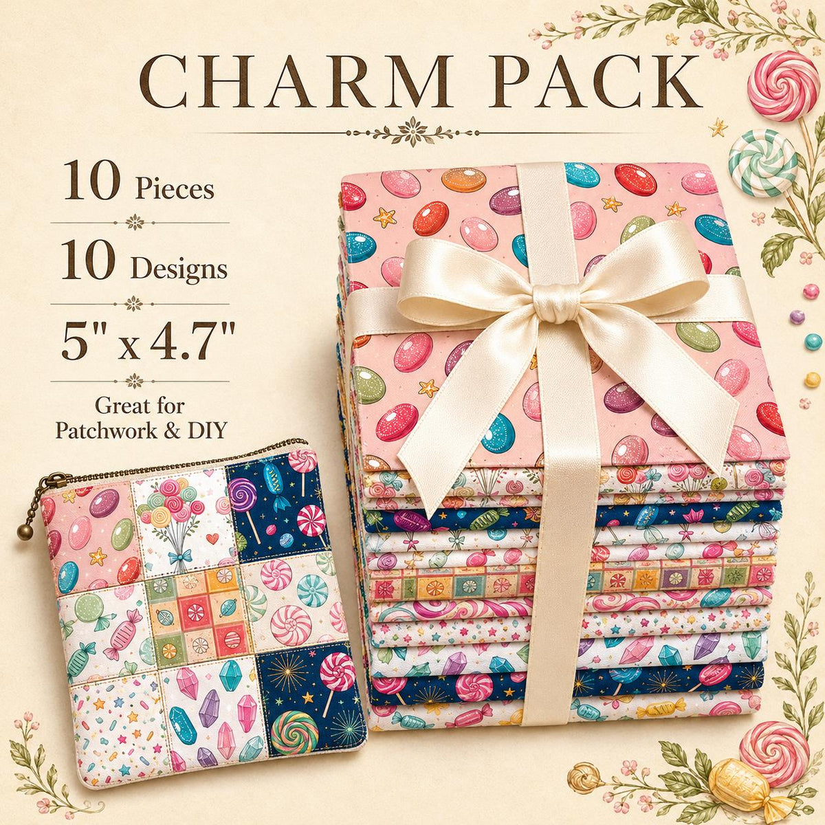 10Pc/Set Candy Series Lollipop Dot Fat Quarter Fabric, Pre-Cut Square Fabric Assort, Fabric Set, Craft Fabric, Handmade DIY Patchwork Fabric,Home Quilting Sewing Fabric, Packaging Fabric, Scrapbooking Craft Hobbyist