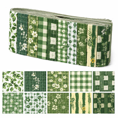 10pcs Vintage Floral Green Pattern Jelly Roll Fabric Strips 2.5X19.7inch Pre-cut 100% Polyester for Patchwork Quilts, Table Runners, Placemats, Tote Bags, Storage Pouches, Makeup Bags, Coasters, Quilt Blocks & Binding Multi-color