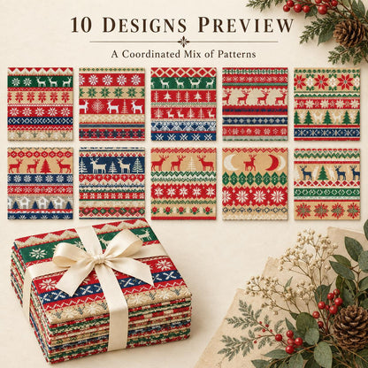 10Pc/Set Christmas Series Stripe Flower Star Deer Tree Moon Fat Quarter Fabric, Pre-Cut Square Fabric Assort, Fabric Set, Craft Fabric, Handmade DIY Patchwork Fabric,Home Quilting Sewing Fabric, Packaging Fabric, Scrapbooking Craft Hobbyist
