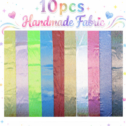 10pcs/Set, Making 10 Images 1pc Each, Each Size: 2.48*19.69inch Plain Muti-color Laser Pattern Sliced Fabric Set Style Combination, Polyester Jelly Roll Fabric Strips, Pre-Cut Quilting Squares, for Quilting DIY, Handicrafts And Sewing, Blankets, Rugs