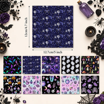 10Pc/Set Halloween Series Butterfly Heart Skull Pumpkin Cat Mushroom Rose Bat Fat Quarter Fabric, Pre-Cut Square Fabric Assort, Fabric Set, Craft Fabric, Handmade DIY Patchwork Fabric,Home Quilting Sewing Fabric, Packaging Fabric, Scrapbooking Craft Hobby