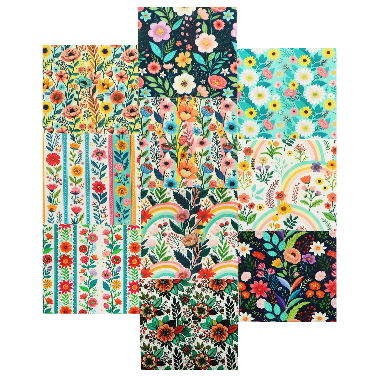 10Pc/Set Flower Stripe Series Fat Quarter Fabric, Pre-Cut Square Fabric Assort, Fabric Set, Craft Fabric, Handmade DIY Patchwork Fabric,Home Quilting Sewing Fabric, Packaging Fabric, Scrapbooking Craft Hobbyist