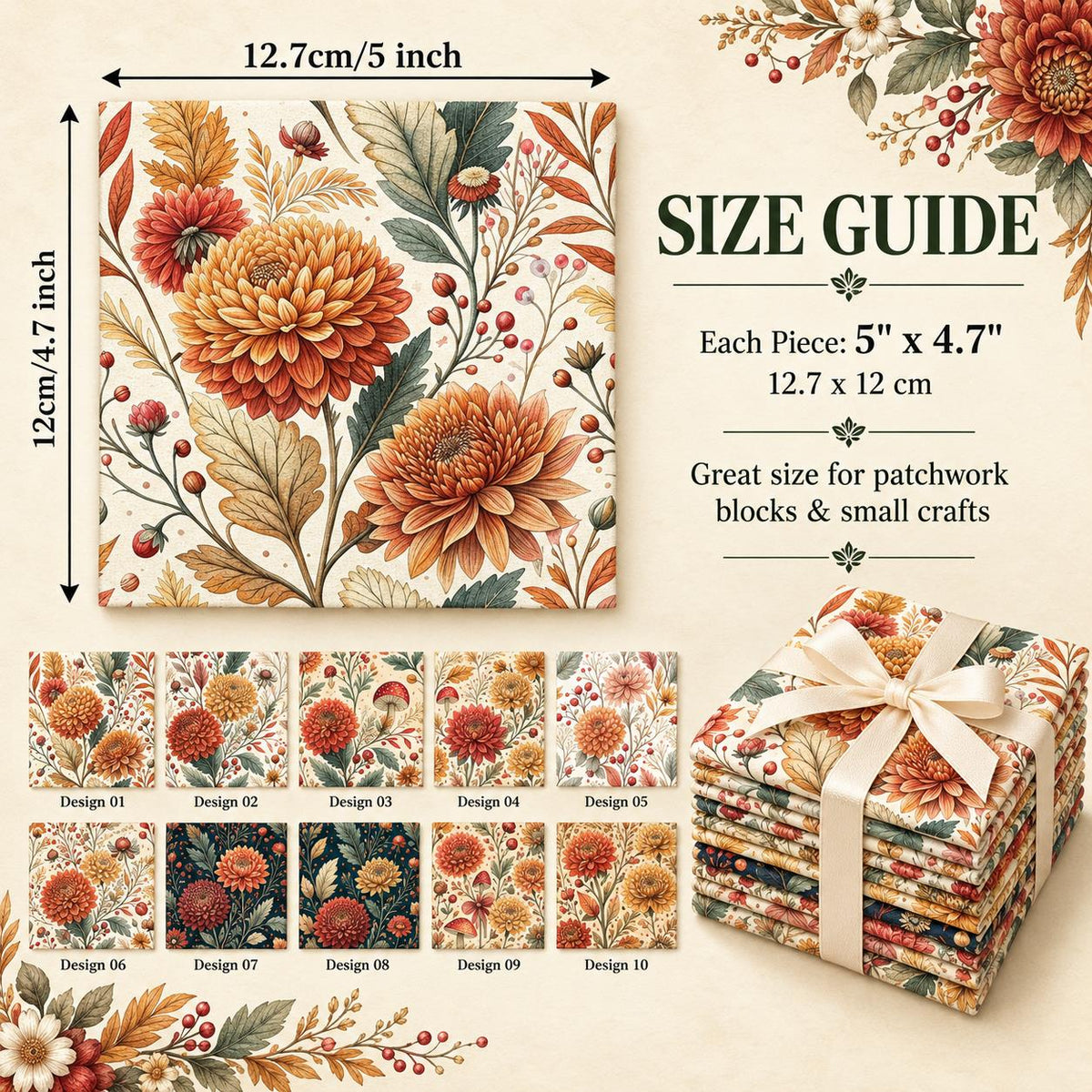 10Pc/Set Flower Series Fat Quarter Fabric, Pre-Cut Square Fabric Assort, Fabric Set, Craft Fabric, Handmade DIY Patchwork Fabric,Home Quilting Sewing Fabric, Packaging Fabric, Scrapbooking Craft Hobbyist