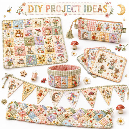 20pcs Vintage Bear Cat Hedgehog Animal Series Jelly Roll Fabric Strips 2.5X19.7inch Delicate Printed Multi-Color 100% Polyester For DIY Handmade Patchwork, Table Runners, Placemats, Tote Bags, Storage Pouches, Makeup Bags, Coasters, Quilt Blocks & Binding
