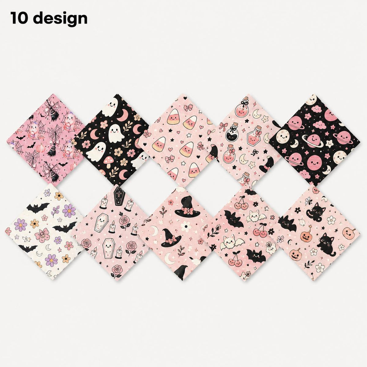 10Pc/Set Halloween Series Flower Bowknot Skull Pumpkin Cat Candy Cherry Mushroom Bat Rose Fat Quarter Fabric, Pre-Cut Square Fabric Assort, Fabric Set, Craft Fabric, Handmade DIY Patchwork Fabric,Home Quilting Sewing Fabric, Packaging Fabric, Scrapbooking