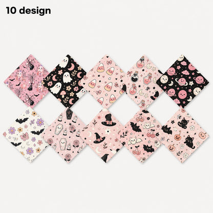 10Pc/Set Halloween Series Flower Bowknot Skull Pumpkin Cat Candy Cherry Mushroom Bat Rose Fat Quarter Fabric, Pre-Cut Square Fabric Assort, Fabric Set, Craft Fabric, Handmade DIY Patchwork Fabric,Home Quilting Sewing Fabric, Packaging Fabric, Scrapbooking