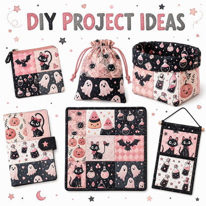 10pcs Charm Pack Set  Bat Ghost Cat Pumpkin Halloween Vintage Style Pattern Handmade DIY with Rich Color and Texture Elements 100% Polyester Patchwork in 10 Design Styles Suitable for Patchwork DIY Craft Projects DIY Wallet Making Gift Giving Bag Making