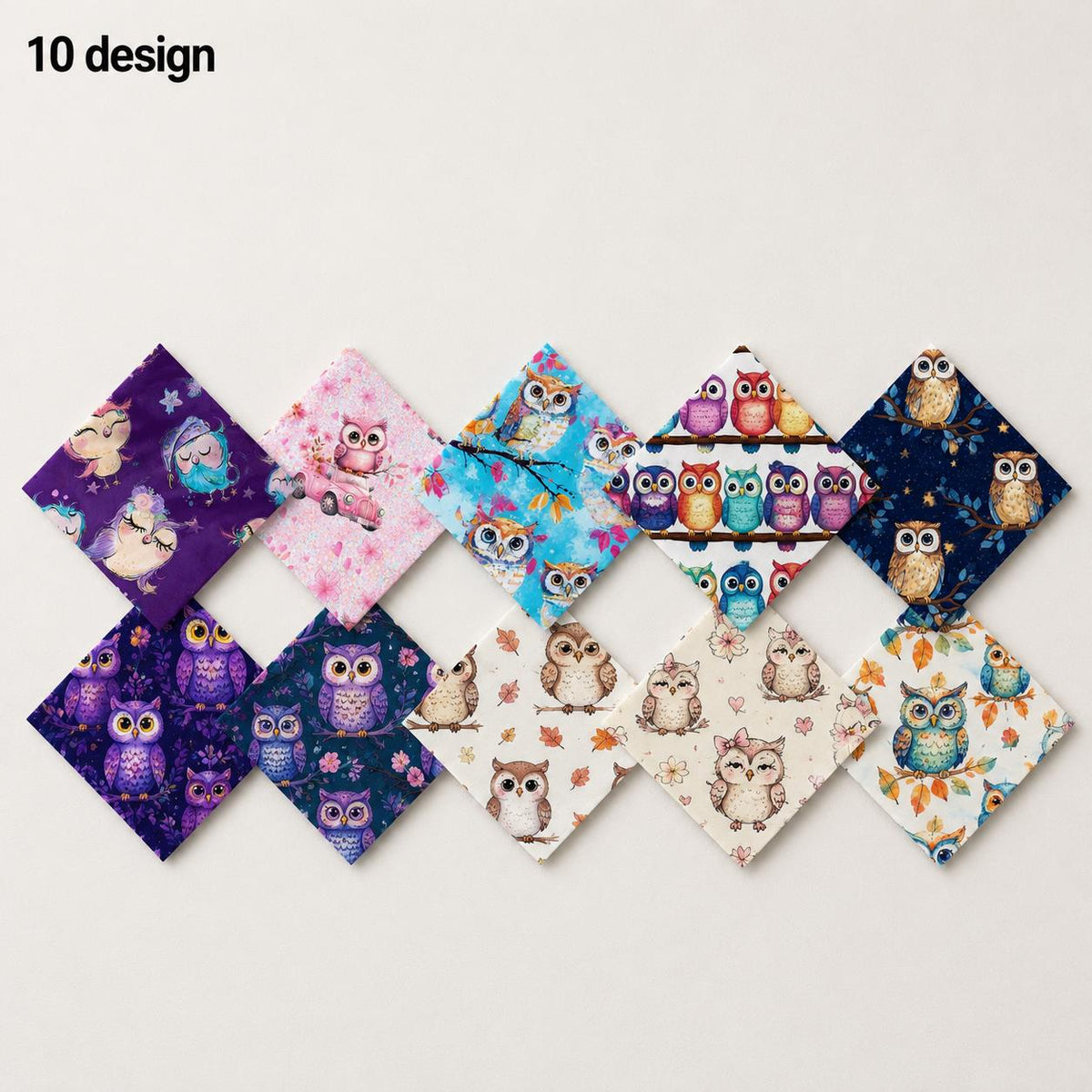 10Pc/Set Flower Owl Series Fat Quarter Fabric, Pre-Cut Square Fabric Assort, Fabric Set, Craft Fabric, Handmade DIY Patchwork Fabric,Home Quilting Sewing Fabric, Packaging Fabric, Scrapbooking Craft Hobbyist