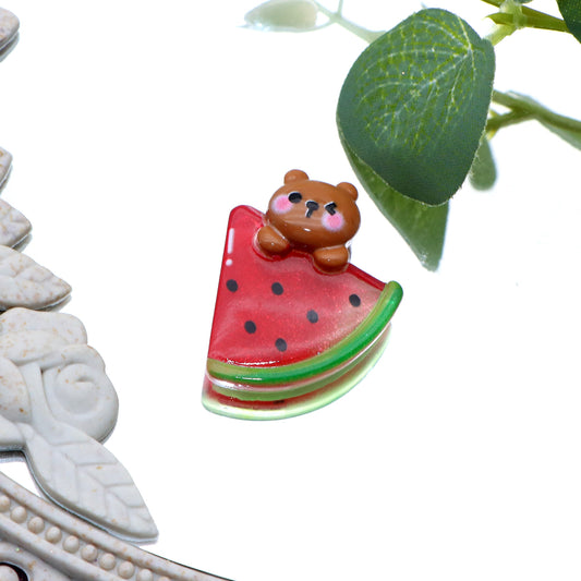 5pcs Acrylic Resin Watermelon Bear Charms-3D Cabochons for DIY Phone Cases, Keychains, Fridge Decor & Accessories