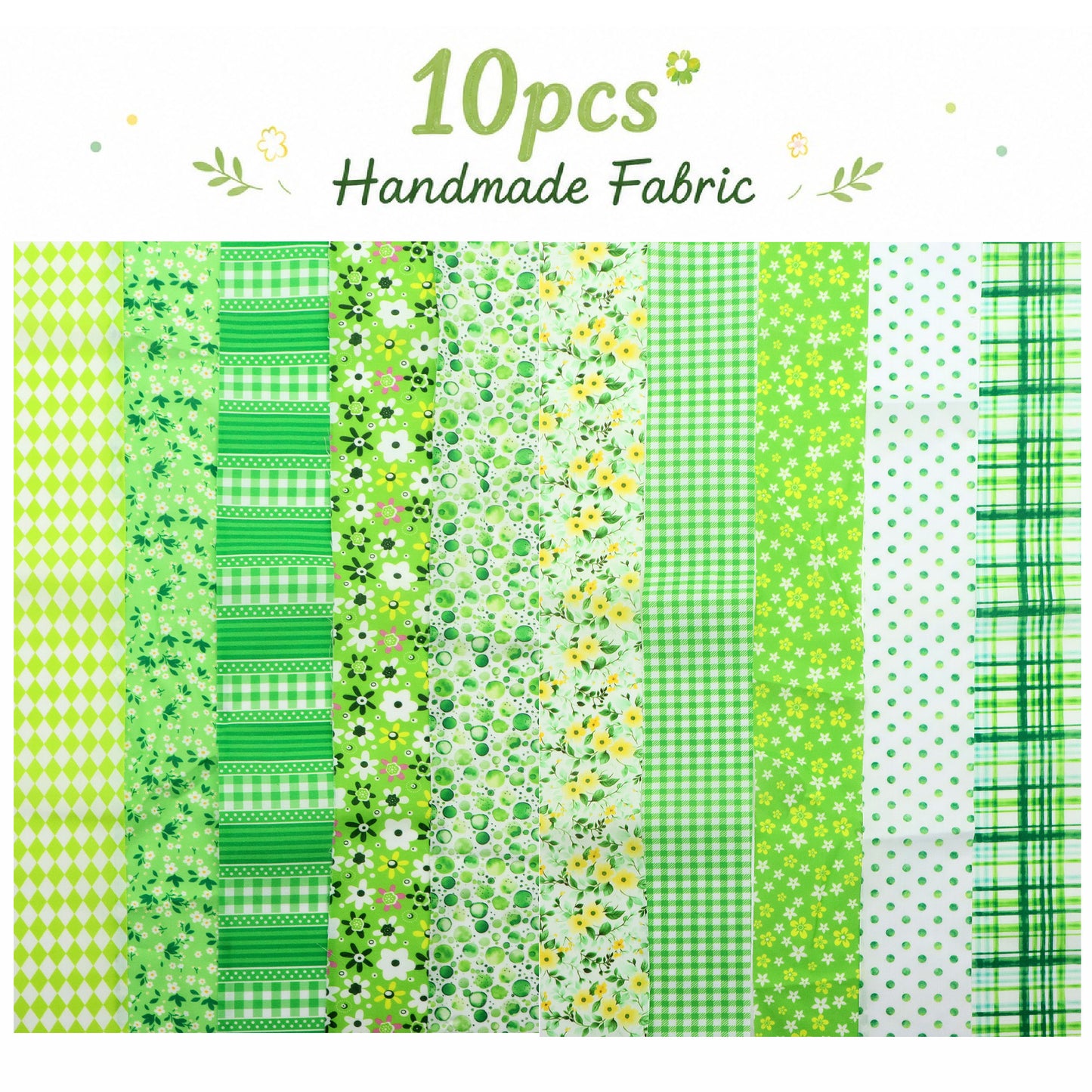 10Pc/Set, Making 10 Images 1pc Each, Each Size: 6.3*50cm Geometric Floral Green Series Sliced Fabric Set Style Combination, Polyester Jelly Roll Fabric Strips, Pre-Cut Quilting Squares, For Quilting DIY, Handicrafts And Sewing, Blankets, Rugs