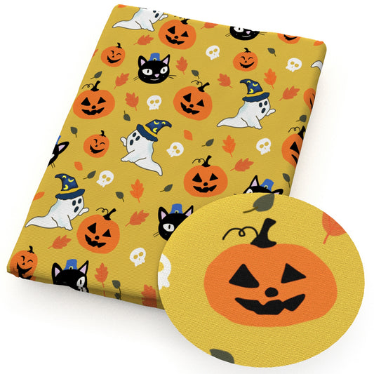 halloween skull ghost skeleton bones pumpkin maple leaf fabric