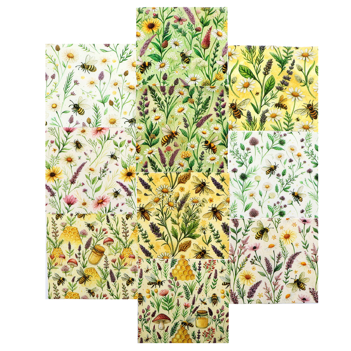 10Pc/Set Flower Daisy Series Bee Mushroom Lavender Fat Quarter Fabric, Pre-Cut Square Fabric Assort, Fabric Set, Craft Fabric, Handmade DIY Patchwork Fabric,Home Quilting Sewing Fabric, Packaging Fabric, Scrapbooking Craft Hobbyist