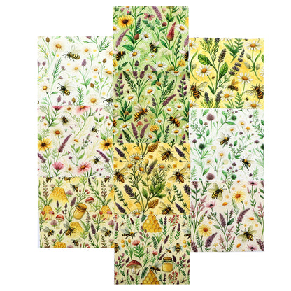 10Pc/Set Flower Daisy Series Bee Mushroom Lavender Fat Quarter Fabric, Pre-Cut Square Fabric Assort, Fabric Set, Craft Fabric, Handmade DIY Patchwork Fabric,Home Quilting Sewing Fabric, Packaging Fabric, Scrapbooking Craft Hobbyist