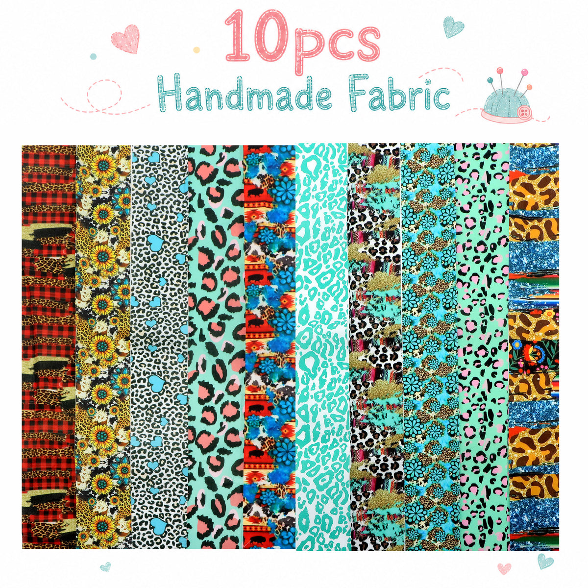 10Pc/Set, Making 10 Images 1pc Each, Each Size: 6.3*50cm Leopard Series Sliced Fabric Set Style Combination, Polyester Jelly Roll Fabric Strips, Pre-Cut Quilting Squares, For Quilting DIY, Handicrafts And Sewing, Blankets, Rugs, Interior Decoration, Home