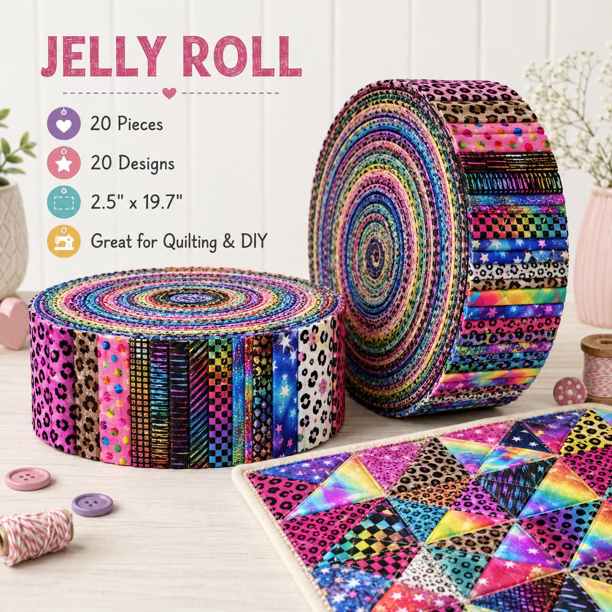 20pcs Vintage  Leopard Colorful Golden Hot Stamping Series Jelly Roll Sliced Fabric Strips 2.5X19.7inch Delicate Printed Multi-Color 100% Polyester for DIY Handmade Patchwork, Table Runners, Placemats, Tote Bags, Storage Pouches, Makeup Bags, Coasters