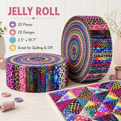 20pcs Vintage  Leopard Colorful Golden Hot Stamping Series Jelly Roll Sliced Fabric Strips 2.5X19.7inch Delicate Printed Multi-Color 100% Polyester for DIY Handmade Patchwork, Table Runners, Placemats, Tote Bags, Storage Pouches, Makeup Bags, Coasters