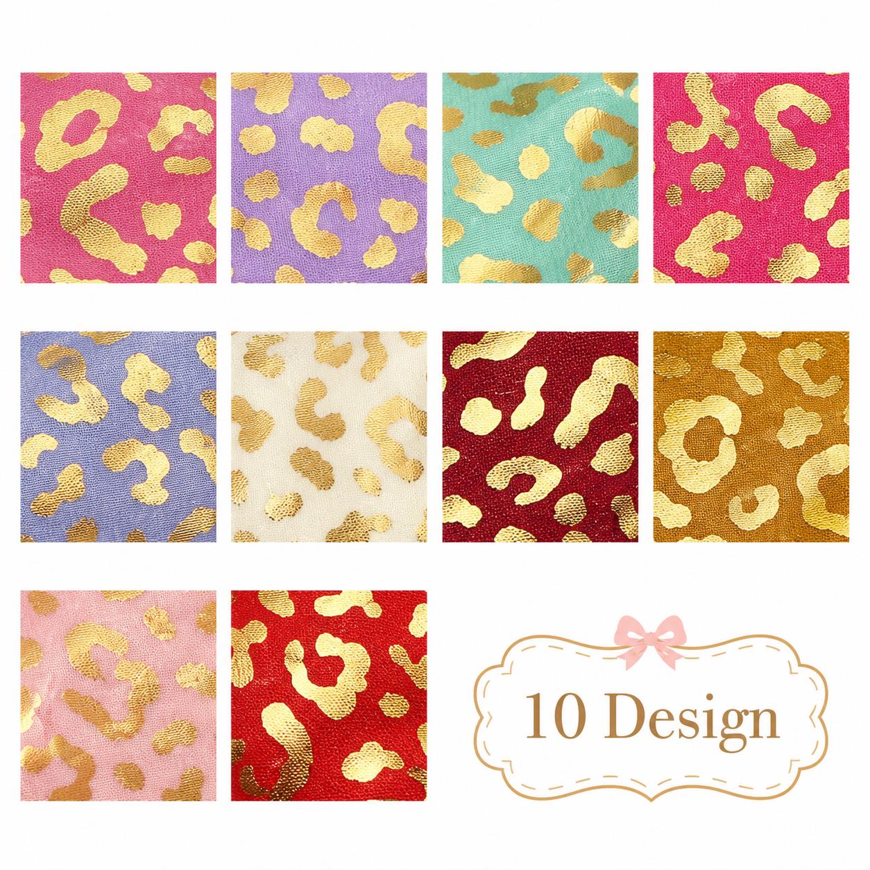10Pc/Set, Making 10 Images 1pc Each, Each Size: 6.3*50cm Leopard Golden Hot Stamping Series Sliced Chiffon Fabric Set Style Combination, Polyester Jelly Roll Fabric Strips, Pre-Cut Quilting Squares, For Quilting DIY, Handicrafts And Sewing, Blankets, Rugs