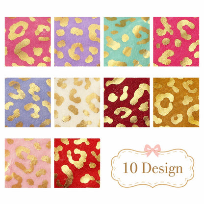 10Pc/Set, Making 10 Images 1pc Each, Each Size: 6.3*50cm Leopard Golden Hot Stamping Series Sliced Chiffon Fabric Set Style Combination, Polyester Jelly Roll Fabric Strips, Pre-Cut Quilting Squares, For Quilting DIY, Handicrafts And Sewing, Blankets, Rugs