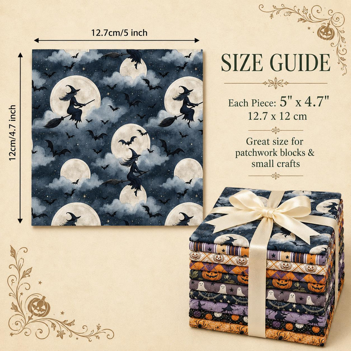 10Pc/Set Halloween Series Skull Pumpkin Bat Dot Stripe Star Fat Quarter Fabric, Pre-Cut Square Fabric Assort, Fabric Set, Craft Fabric, Handmade DIY Patchwork Fabric,Home Quilting Sewing Fabric, Packaging Fabric, Scrapbooking Craft Hobbyist