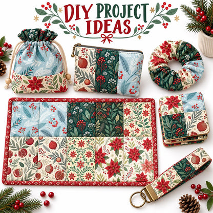 10Pc/Set Christmas Series Flower Pomegranate Holly Fat Quarter Fabric, Pre-Cut Square Fabric Assort, Fabric Set, Craft Fabric, Handmade DIY Patchwork Fabric,Home Quilting Sewing Fabric, Packaging Fabric, Scrapbooking Craft Hobbyist
