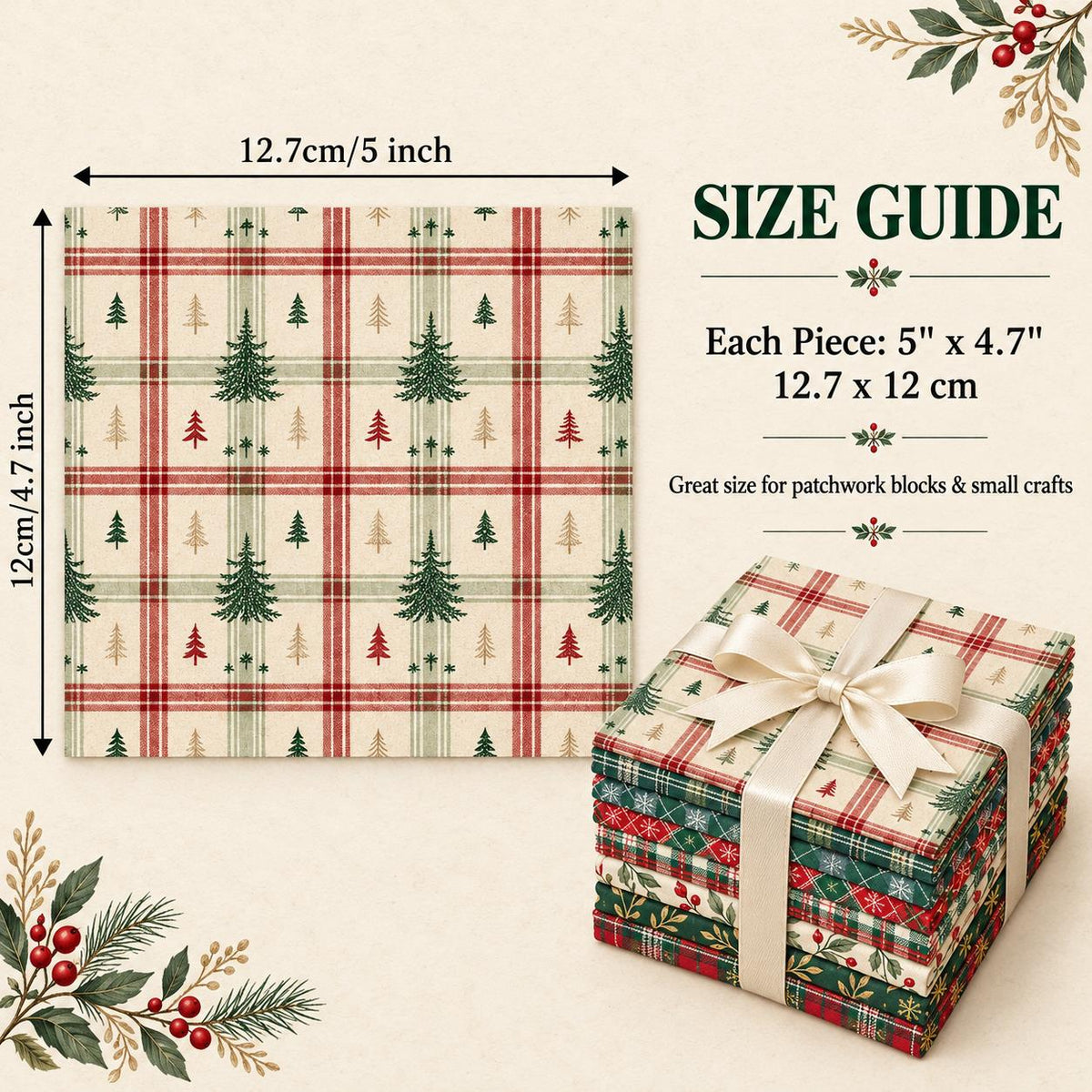 10Pc/Set Christmas Series Plaid Tree Rhombus Fat Quarter Fabric, Pre-Cut Square Fabric Assort, Fabric Set, Craft Fabric, Handmade DIY Patchwork Fabric,Home Quilting Sewing Fabric, Packaging Fabric, Scrapbooking Craft Hobbyist