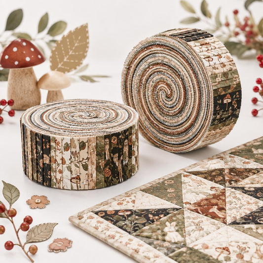 10pcs Vintage Deer Owl Mushroom Autumn Pattern Jelly Roll Fabric Strips 2.5X19.7inch Pre-Cut 100% Polyester For Patchwork Quilts, Table Runners, Placemats, Tote Bags, Storage Pouches, Makeup Bags, Coasters, Quilt Blocks & Binding
