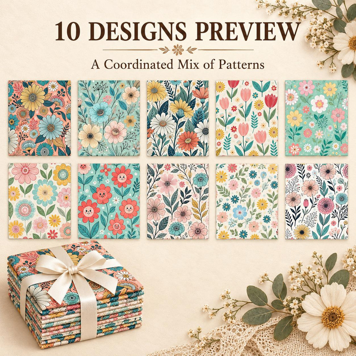 10Pc/Set Flower Series Fat Quarter Fabric, Pre-Cut Square Fabric Assort, Fabric Set, Craft Fabric, Handmade DIY Patchwork Fabric,Home Quilting Sewing Fabric, Packaging Fabric, Scrapbooking Craft Hobbyist