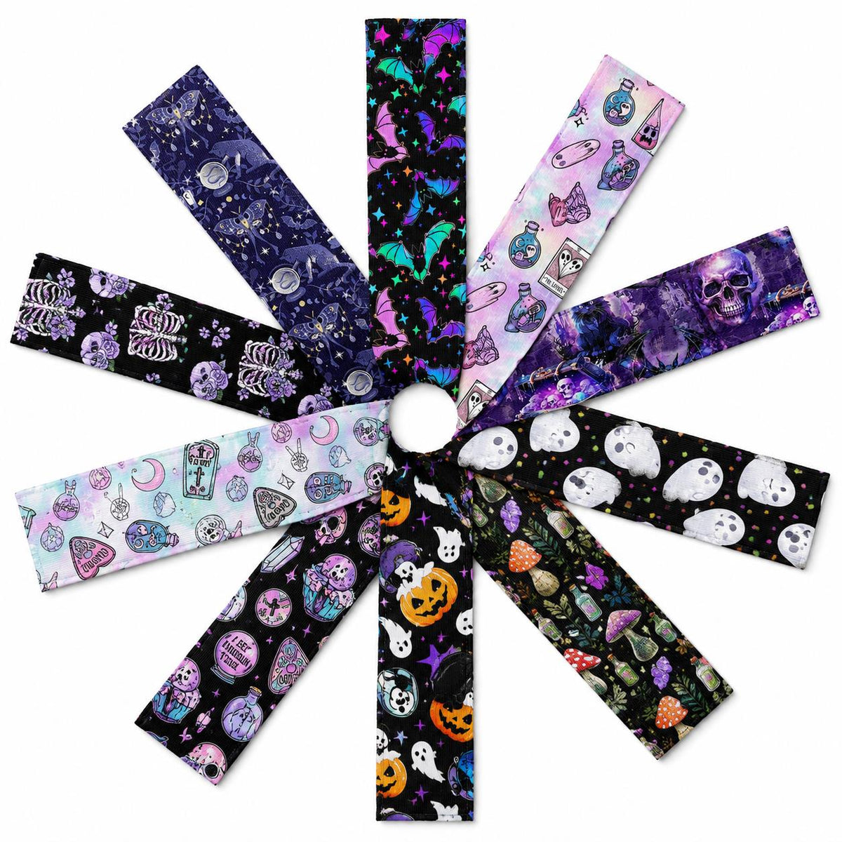 10Pc/Set, Making 10 Images 1pc Each, Each Size: 6.3*50cm Black Candy Skull Pumpkin Bat Ghost Halloween Series Sliced Fabric Set Style Combination, Polyester Jelly Roll Fabric Strips, Pre-Cut Quilting Squares, For Quilting DIY, Handicrafts And Sewing, Blan