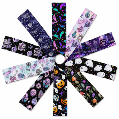 10Pc/Set, Making 10 Images 1pc Each, Each Size: 6.3*50cm Black Candy Skull Pumpkin Bat Ghost Halloween Series Sliced Fabric Set Style Combination, Polyester Jelly Roll Fabric Strips, Pre-Cut Quilting Squares, For Quilting DIY, Handicrafts And Sewing, Blan
