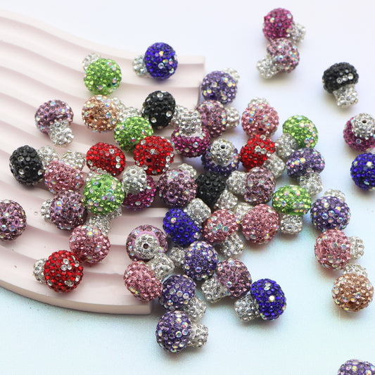 1Pc Random Color Faux Rhinestone Polymer Clay Beads Mushroom Shaped Loose Spacer Beads with Hole for Jewelry Making DIY Bracelet Necklace Chain Earrings Charm Bangle Decors Craft Pen Supplies
