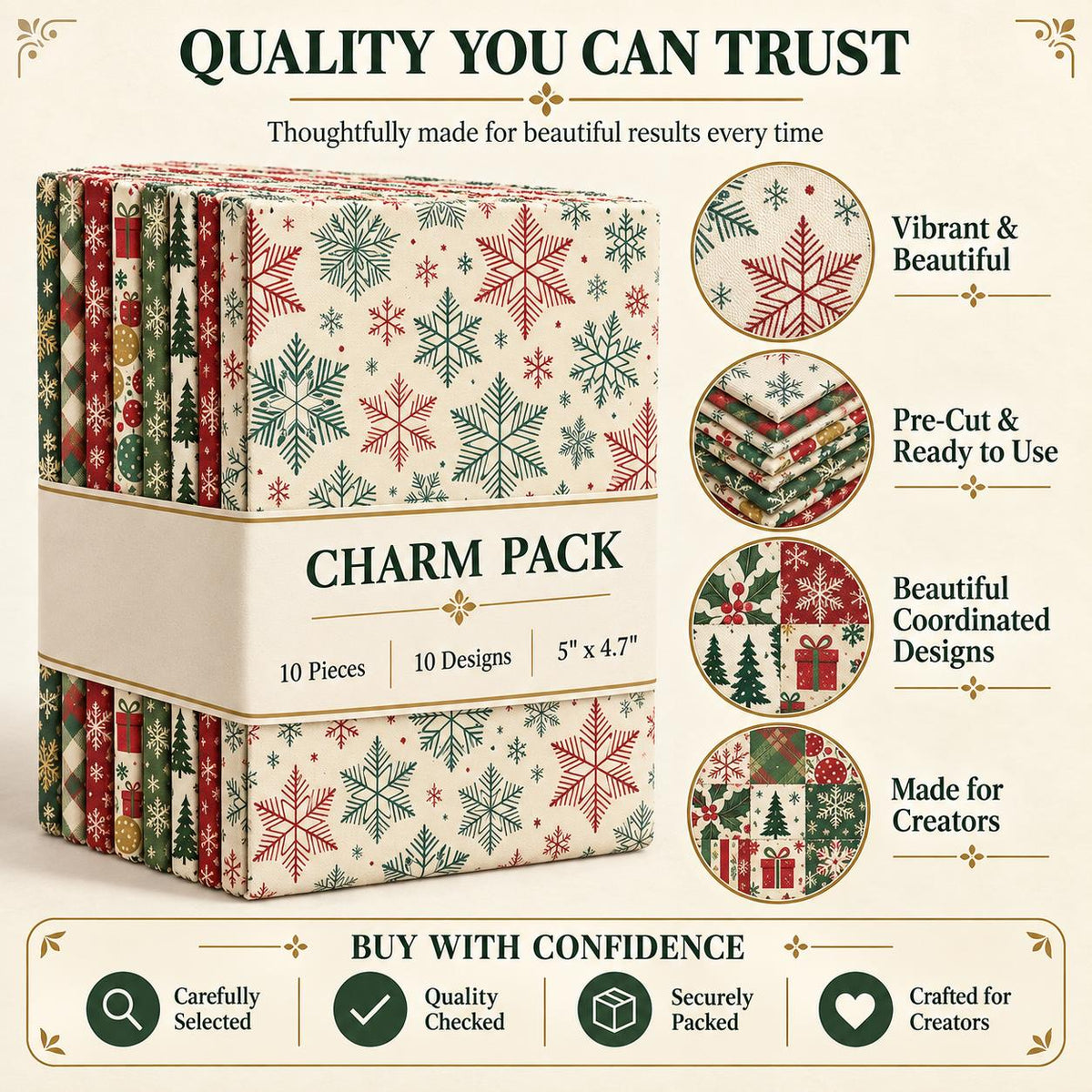10Pc/Set Christmas Series Stripe Plaid Tree Gift Fat Quarter Fabric, Pre-Cut Square Fabric Assort, Fabric Set, Craft Fabric, Handmade DIY Patchwork Fabric,Home Quilting Sewing Fabric, Packaging Fabric, Scrapbooking Craft Hobbyist