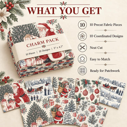 10Pc/Set Christmas Series Deer Tree Santa Claus Holly Gift Fat Quarter Fabric, Pre-Cut Square Fabric Assort, Fabric Set, Craft Fabric, Handmade DIY Patchwork Fabric,Home Quilting Sewing Fabric, Packaging Fabric, Scrapbooking Craft Hobbyist