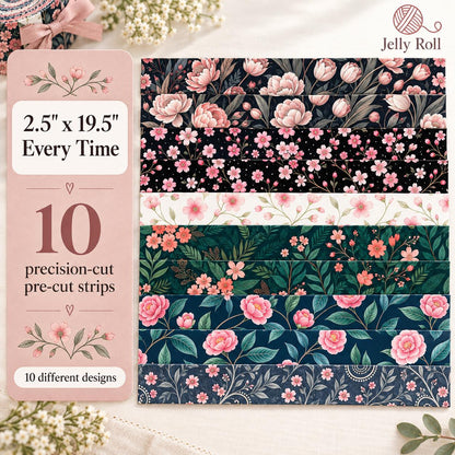 10pcs Vintage Floral Pattern Jelly Roll Fabric Strips 2.5X19.7inch Pre-Cut 100% Polyester For Patchwork Quilts, Table Runners, Placemats, Tote Bags, Storage Pouches, Makeup Bags, Coasters, Quilt Blocks & Binding