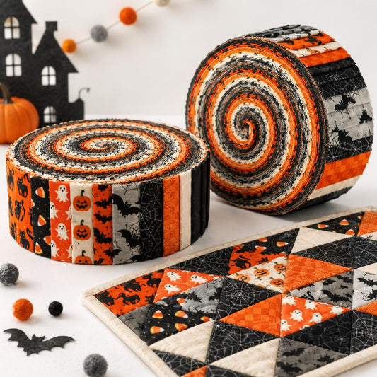 10Pc/Set, Making 10 Images 1pc Each, Each Size: 6.3*50cm Bat Pumpkin Ghost Halloween Series Sliced Fabric Set Style Combination, Polyester Jelly Roll Fabric Strips, Pre-Cut Quilting Squares, For Quilting DIY, Handicrafts And Sewing, Blankets, Rugs, Interi