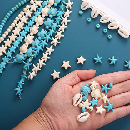 [Ocean Dream Style Synthetic Beads] Randomly 10pcs Ocean Dream Style Synthetic Turquoise Turtle Starfish Charms Beads For DIY Jewelry Making DIY Bracelet Necklace Handicrafts Small Business Supplies