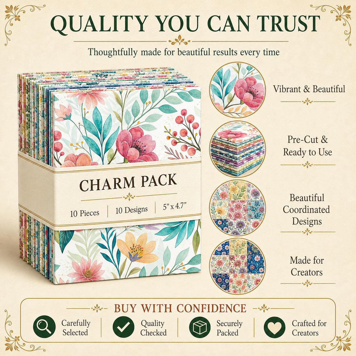 10Pc/Set Flower Series Fat Quarter Fabric, Pre-Cut Square Fabric Assort, Fabric Set, Craft Fabric, Handmade DIY Patchwork Fabric,Home Quilting Sewing Fabric, Packaging Fabric, Scrapbooking Craft Hobbyist