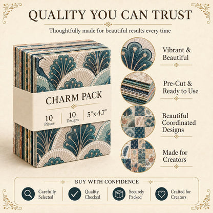 10pcs Charm Pack Set Peacock Feathers VIntage Style Pattern HAndmade DIY With Rich Color and Texture Elements 100% Polyester Patchwork in 10 Design Styles Suitable For Patchwork DIY Craft Projects DIY Wallet Making Gift Giving Bag Making Mother's Day Gift