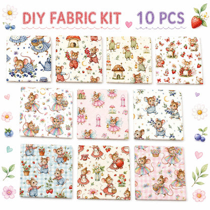 10pcs Charm Pack Set Mouse Mushroom Vintage Style Pattern Handmade DIY with Rich Color and Texture Elements 100% Polyester Patchwork in 10 Design Styles Suitable for Patchwork DIY Craft Projects DIY Wallet Making Gift Giving Bag Making Mother's Day Gift