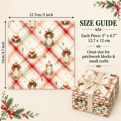 10Pc/Set Christmas Series Plaid Stripe Bowknot Bell Star Holly Fat Quarter Fabric, Pre-Cut Square Fabric Assort, Fabric Set, Craft Fabric, Handmade DIY Patchwork Fabric,Home Quilting Sewing Fabric, Packaging Fabric, Scrapbooking Craft Hobbyist