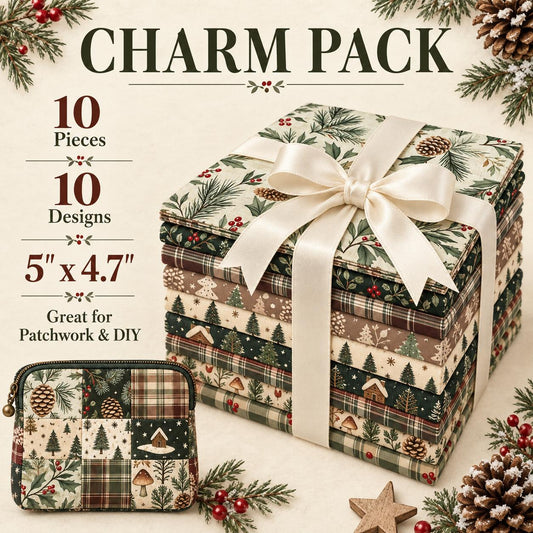10Pc/set Christmas Series plaid tree mushroom Holly Pinecones Fat Quarter Fabric, Pre-Cut Square Fabric Assort, Fabric Set, Craft Fabric, Handmade DIY Patchwork Fabric,Home Quilting Sewing Fabric, Packaging Fabric, Scrapbooking Craft Hobbyist