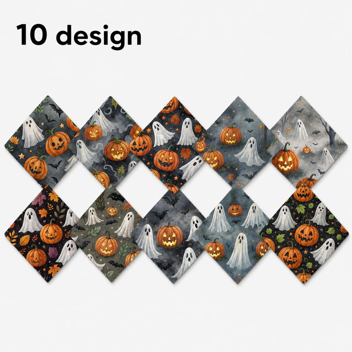 10pcs Charm Pack Set Ghost Pumpkin Halloween Vintage Style Pattern Handmade DIY with Rich Color and Texture Elements 100% Polyester Patchwork in 10 Design Styles Suitable for Patchwork DIY Craft Projects DIY Wallet Making Gift Giving Bag Making